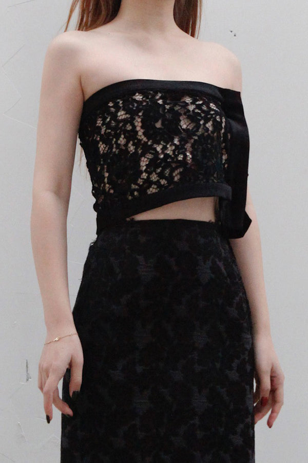 OUDE WAAG lace stitching tube top top OW-23SS-TP01 black